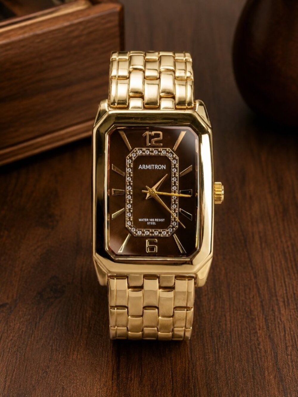 Armitron Men's 30mm Gold Watch Genuine Crystal Stainless S. Bracelet - NWB